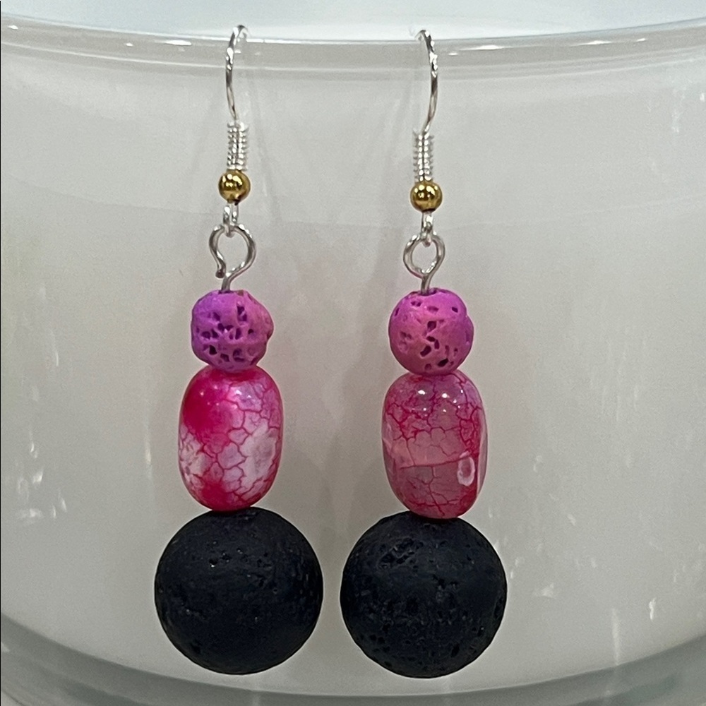 Vibrant Pink and Black Lavastone Diffuser Earrings